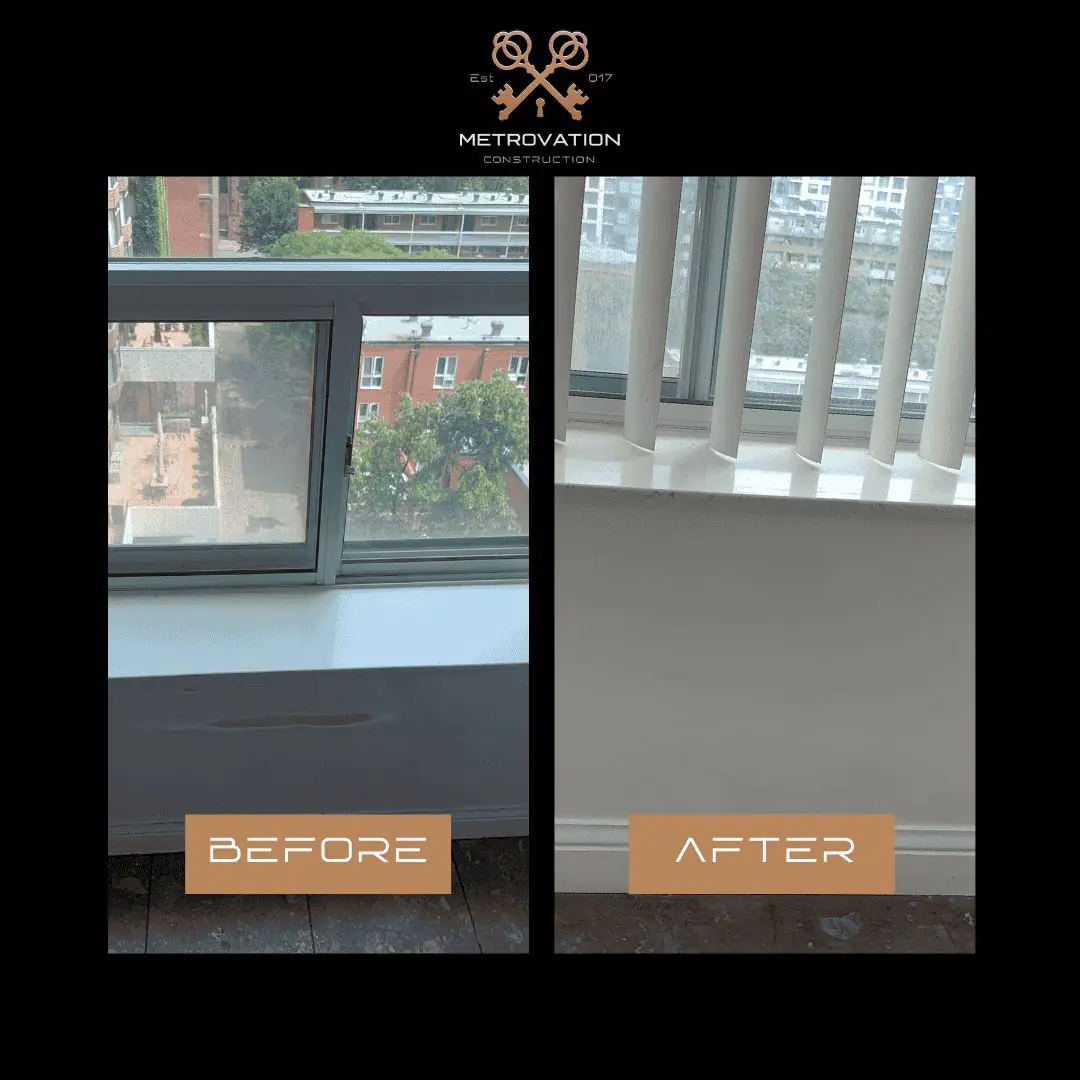 Drywall hole repair before and after, wall damage fully patched by Metrovation