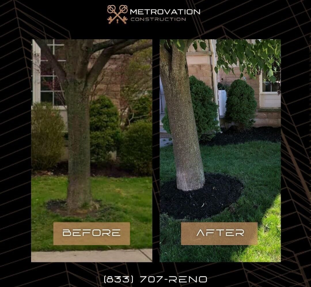 Mulching project before and after, tree bed refreshed by Metrovation
