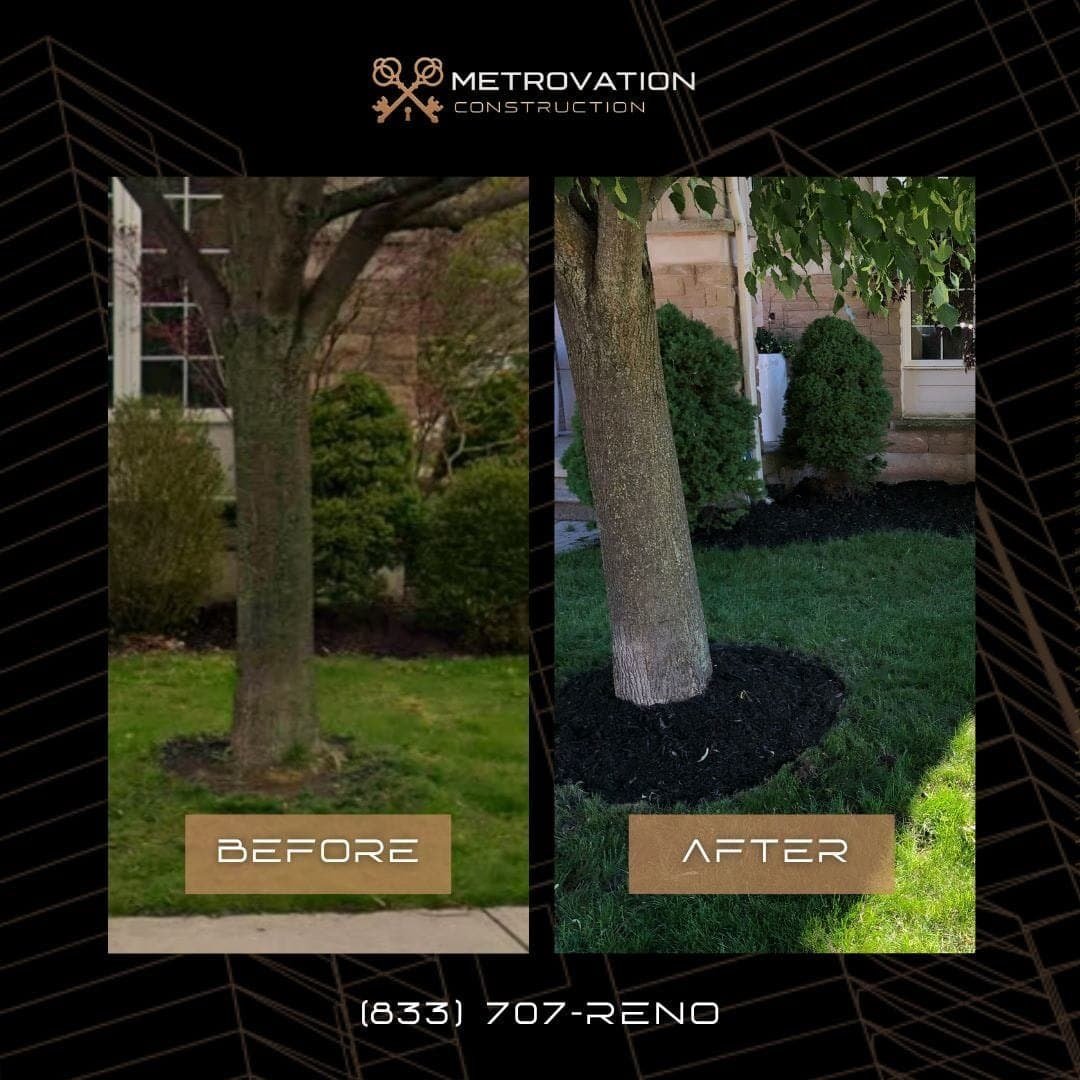 Mulching project before and after, tree bed refreshed by Metrovation