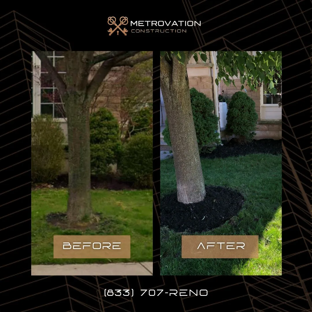 Mulching project before and after, tree bed refreshed by Metrovation