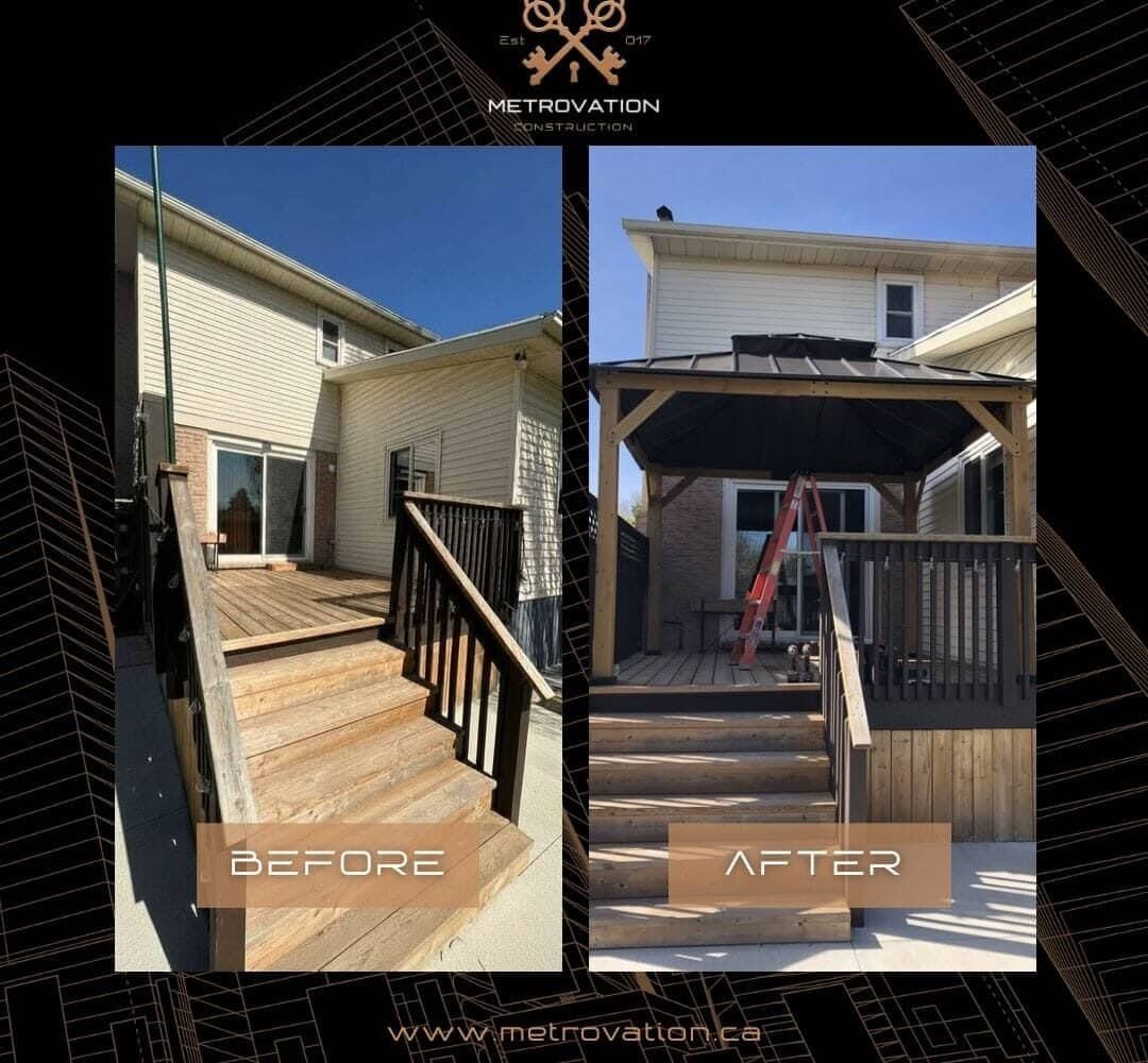 Hardtop gazebo installation before and after over existing deck by Metrovation