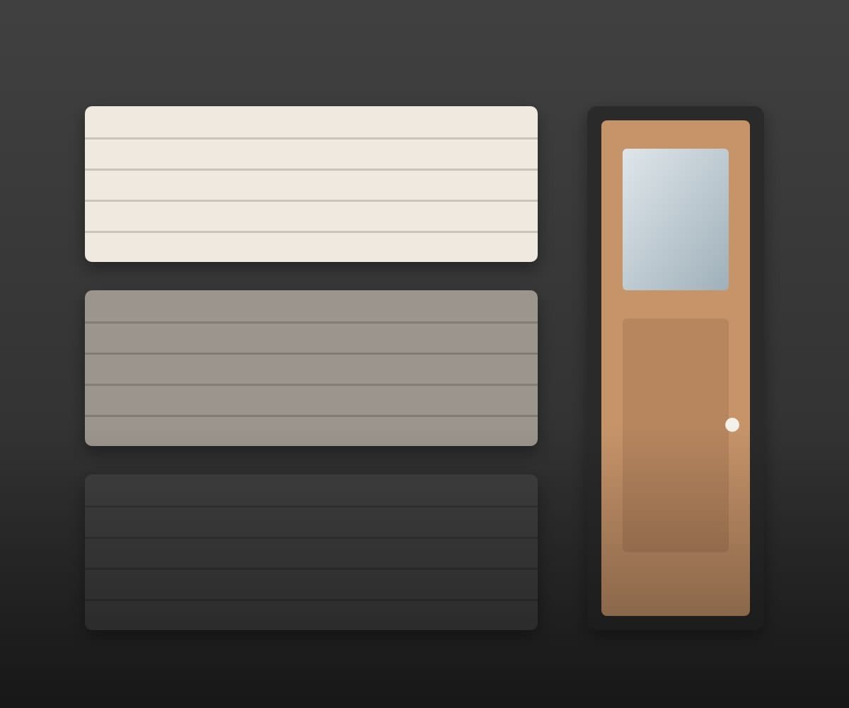 Exterior painting Vaughan siding colour samples in cream, stone, charcoal, and a copper front door