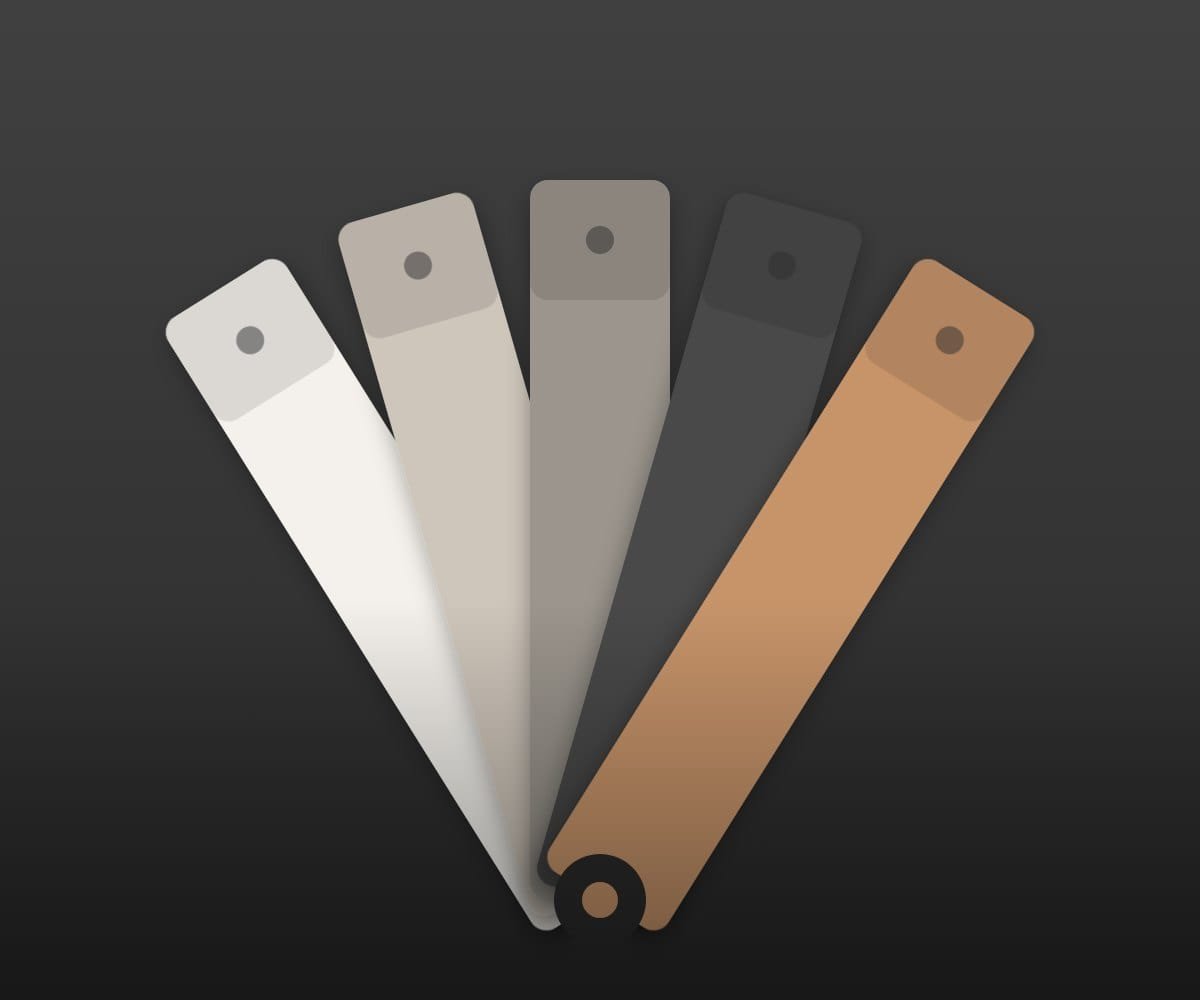 Interior painting Toronto colour palette fan with warm whites, greys, charcoal, and copper