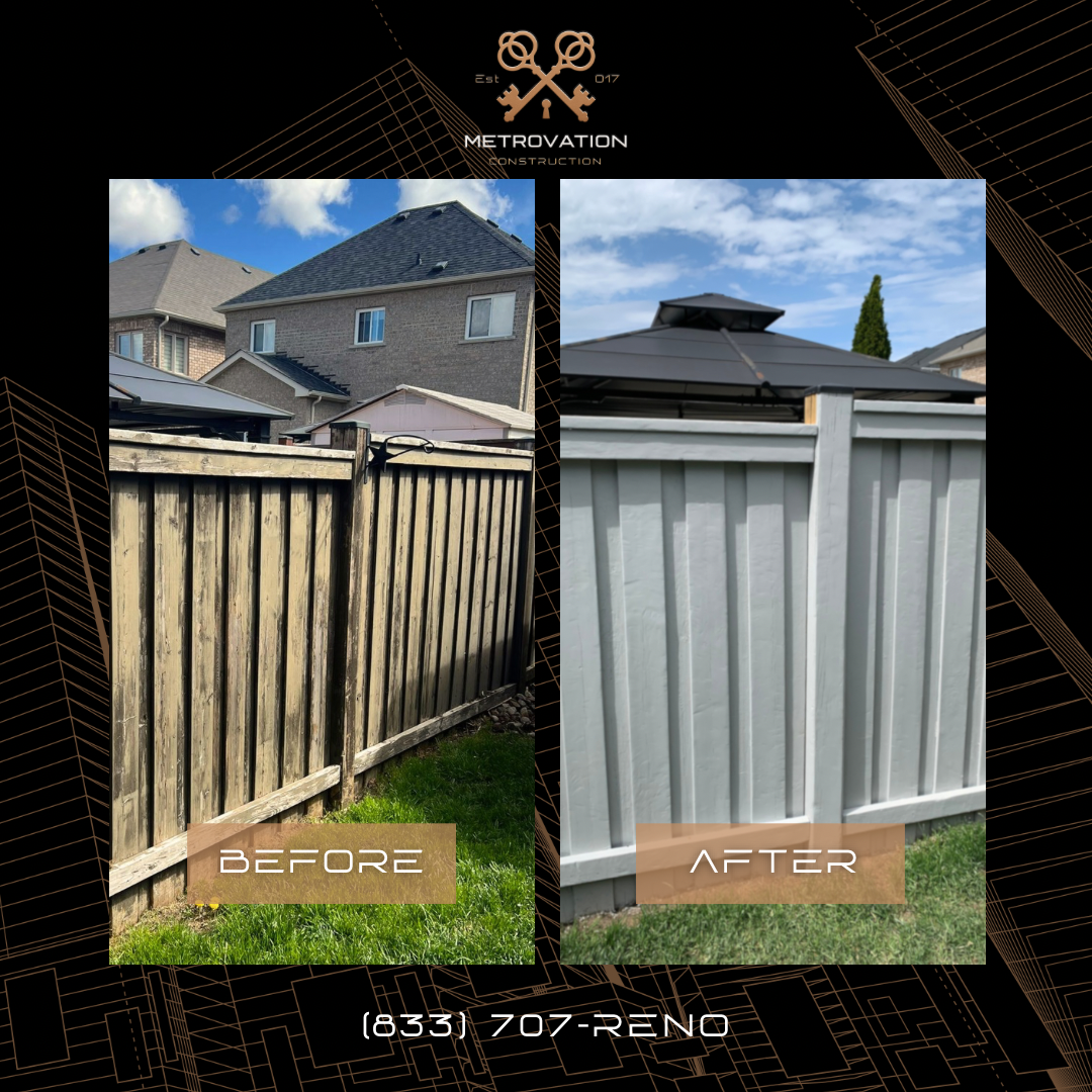 Before and after wood fence refresh with cleaned and restored boards by Metrovation in the GTA