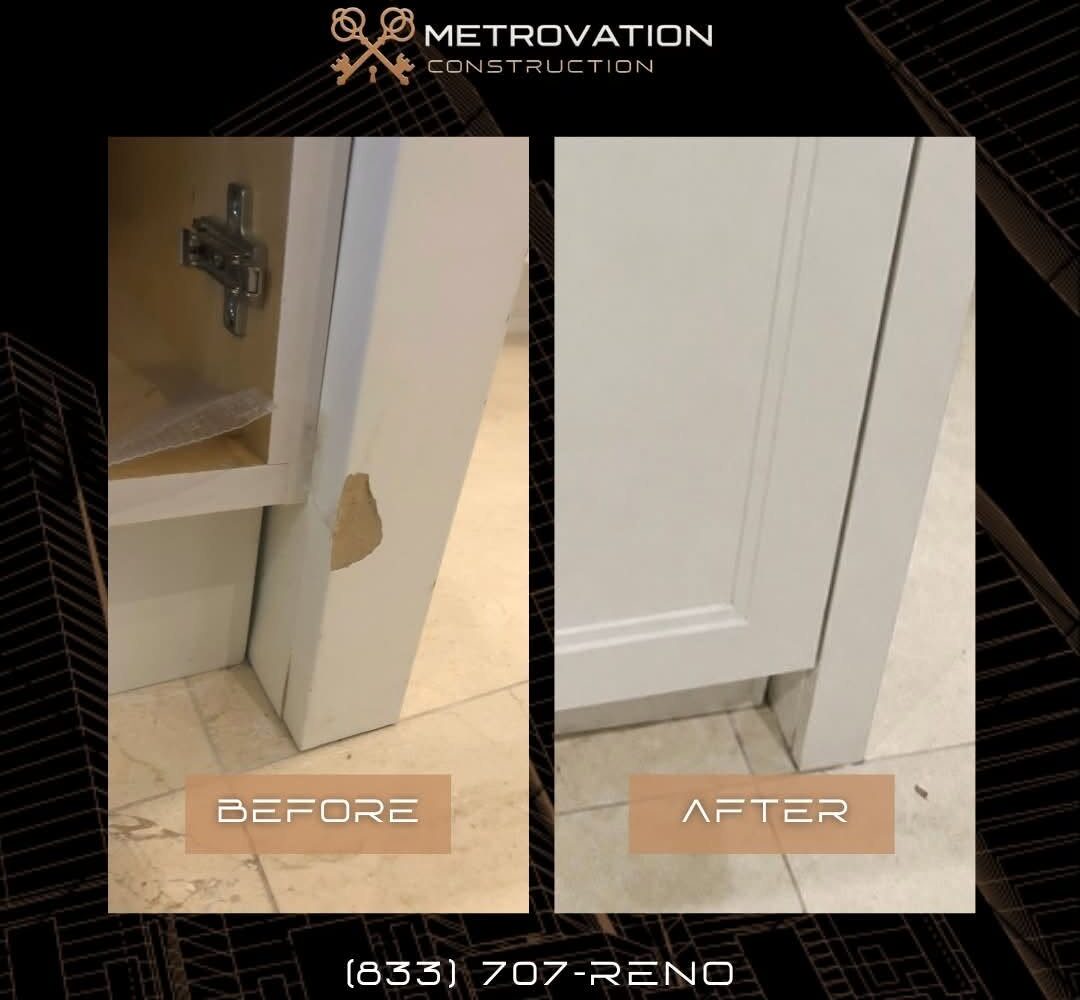 Kitchen cabinet repair before and after showing restored cabinets by Metrovation in the GTA